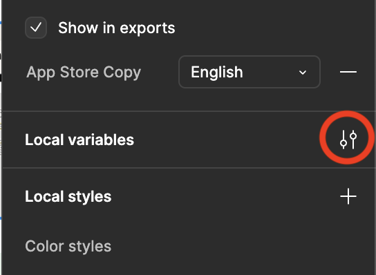 The local variables button in the Figma sidebar