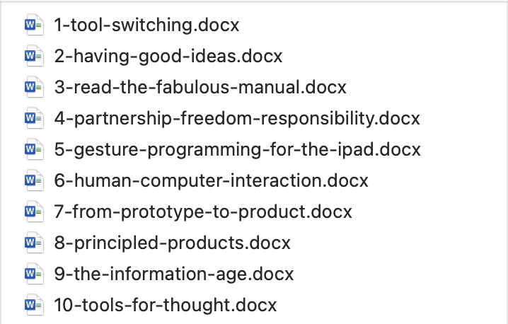 The original list of docx transcripts from WavoAI.