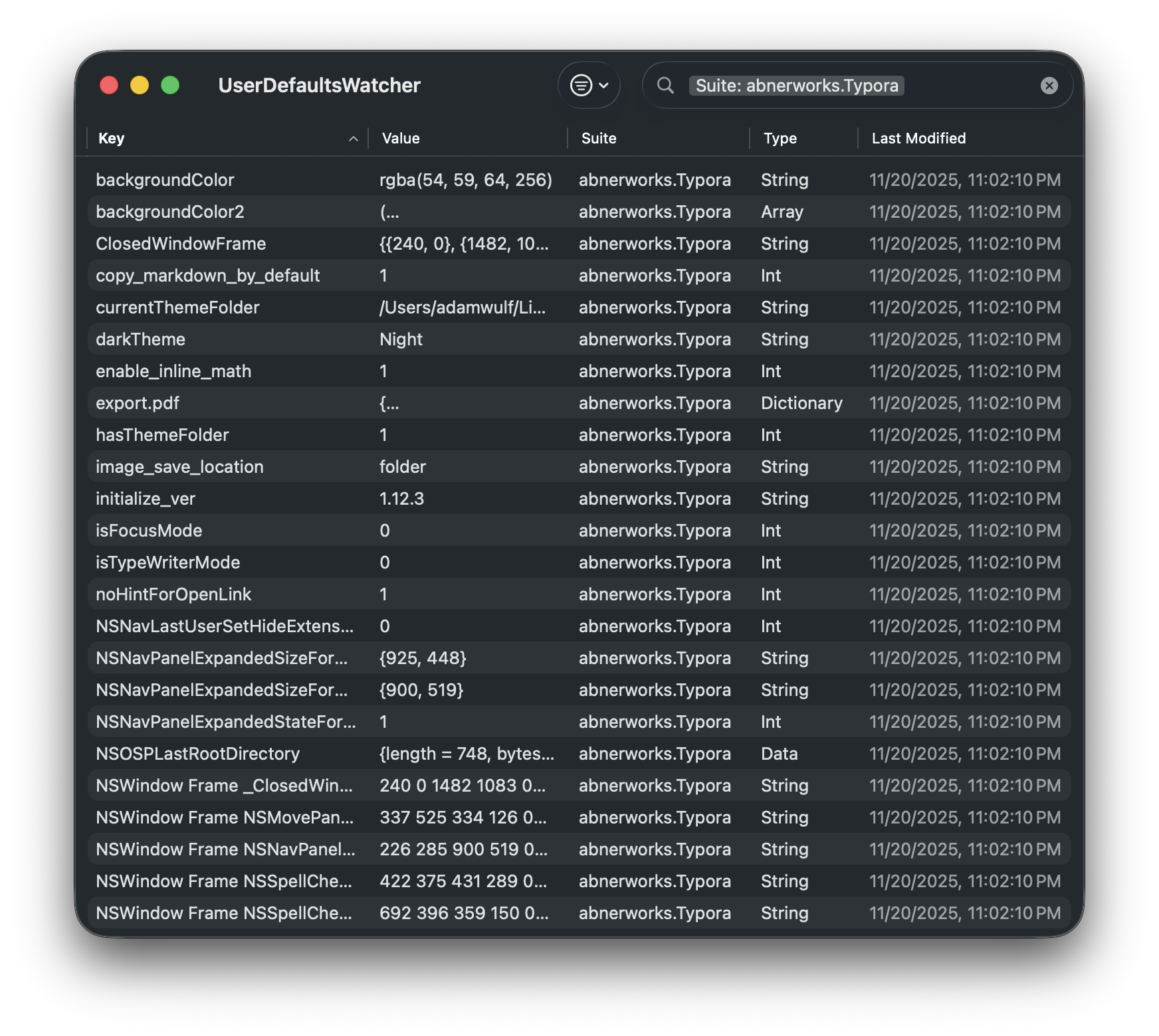 UserDefaultsWatcher screenshot
